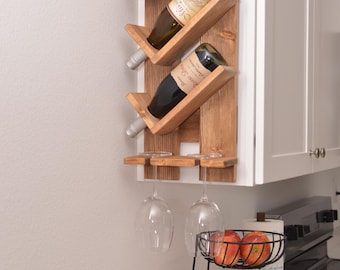 Handmade Solid Wood Wall Mounted Wine Rack & Stemware Holder
