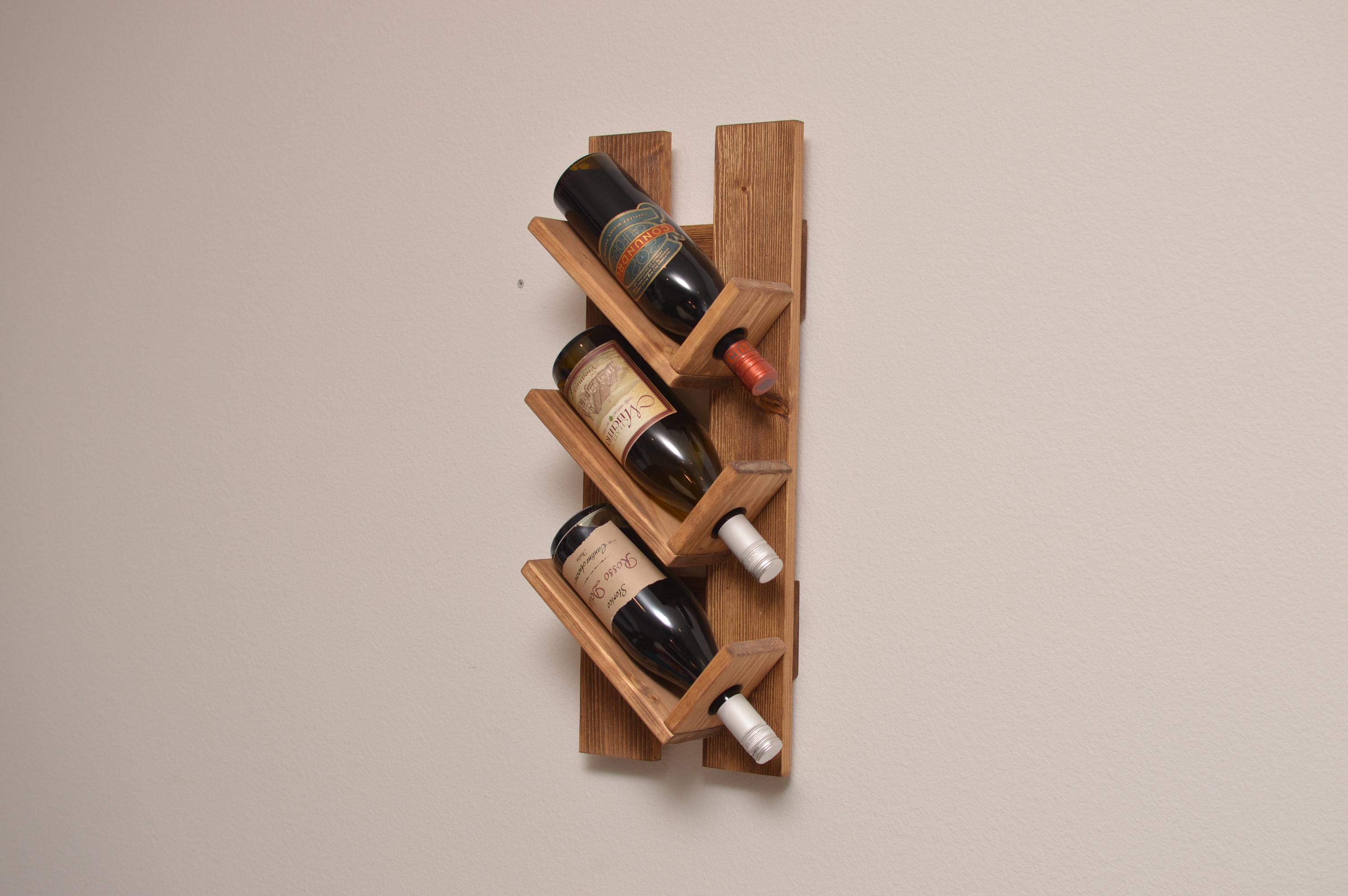 Handcrafted Wooden Wall Wine Rack With Glass Holder – Rustic Home Bar ...