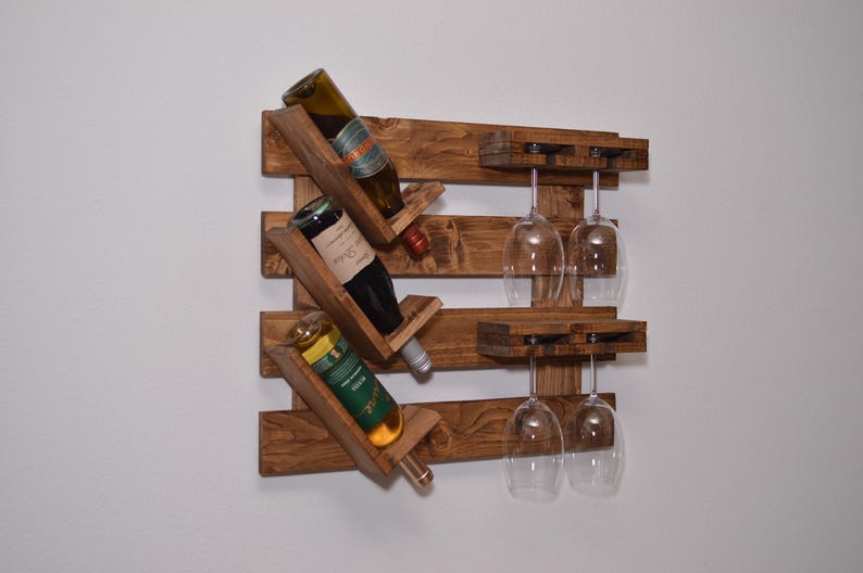Handmade Rustic Wood Wine Rack | Wall Mounted Bar Shelf - Etsy
