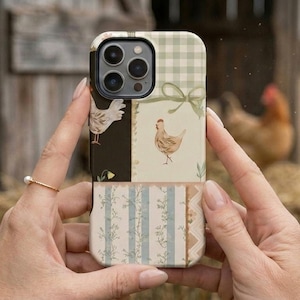 Funda protectora para teléfono con diseño de gallo de granja, diseño floral y de cuadros, funda MagSafe resistente a impactos para iPhone Galaxy