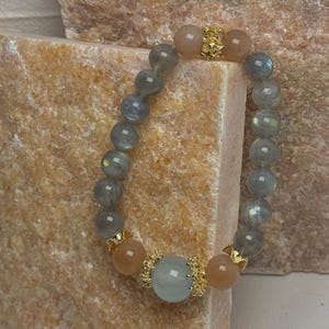Moonstone Sunstone Aquamarine Bracelet – Natural Crystal Energy Jewelry for Intuition, Confidence & Calm | Handmade Gift