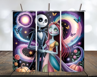 Jack & Sally Tumbler Wrap: Gruseliges romantisches Design (PNG Digital Download)