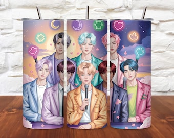 Envoltura para vaso de K-Pop BTS PNG: Diseño de sublimación delgado de 20 oz (descarga digital)
