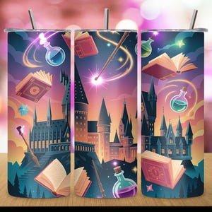 Hogwarts-inspirierte Zauberer Tumbler Wrap PNG, 20 Unzen Skinny Sublimation Magical School Fantasy Wrap, digitaler Download für Zauberei & Magie Fans