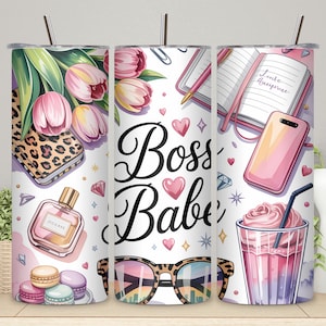 Boss Babe Tumbler Wrap PNG: Design a sublimazione per tumbler sottile da 20 once (download digitale)