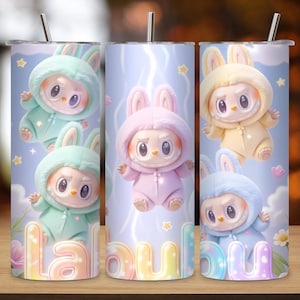 Adorable Labubu Tumbler Wrap PNG | 20oz Skinny Sublimation Design | Fun & Playful Cartoon Wrap for Kids | Instant Download Printable