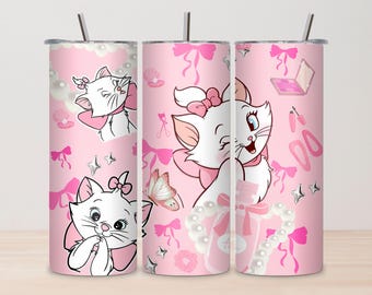 Envoltura de vaso de gato rosa PNG: Diseño de sublimación de gatito femenino (descarga digital)