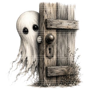 Spooky Ghost Wall Art, Dark Academia Decor, Digital Print, Halloween T-Shirt Design, PNG Download