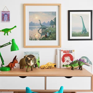 Canvas Print, Dinosaur Wall Art, Prehistoric Brachiosaurus Monet Style Painting, Jurassic Home Decor, Matte Stretched Print, 1 25 inch,