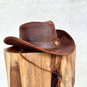 Leather Cowboy Hat Handmade with Adjustable String - Classic Western Style