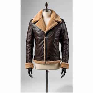Men&#39;s B3 RAF Genuine Lambskin Leather Jacket, Bomber Dark Brown Fur Jacket, Vintage Flying Fur Coat, Flight Aviator WW2 Coat, Gift for Him