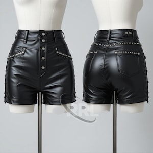 Women&#39;s Genuine Sheep Leather Short, Biker Studded Shorts, Gothic Punk Rock Hot Pants, Fetish Halloween Festival Wear Perfect Gift For her
