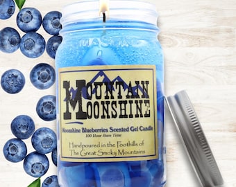 16 oz. Mountain MoonShine Blueberry Mash Scented Gel Candle, Tennessee Mason Jar Country Candle