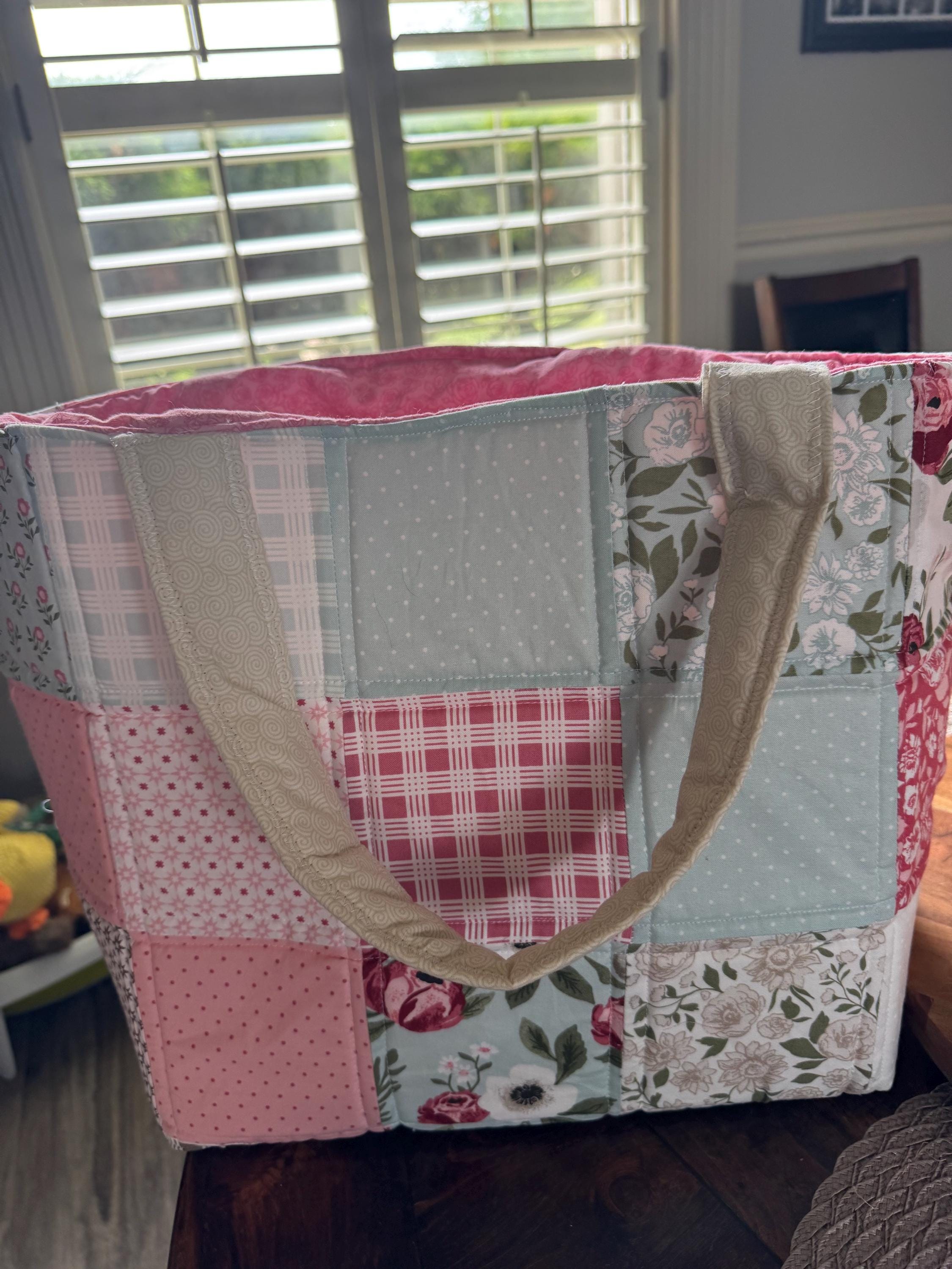 Chunky Patchwork Quilted Tote Bag (2 Large Pockets Inside