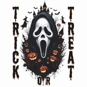 Scary Halloween Clipart | Horror Mask with Witches & Pumpkins | EPS PDF | Spooky Sublimation Art for Party Decor and Crafts | For Students