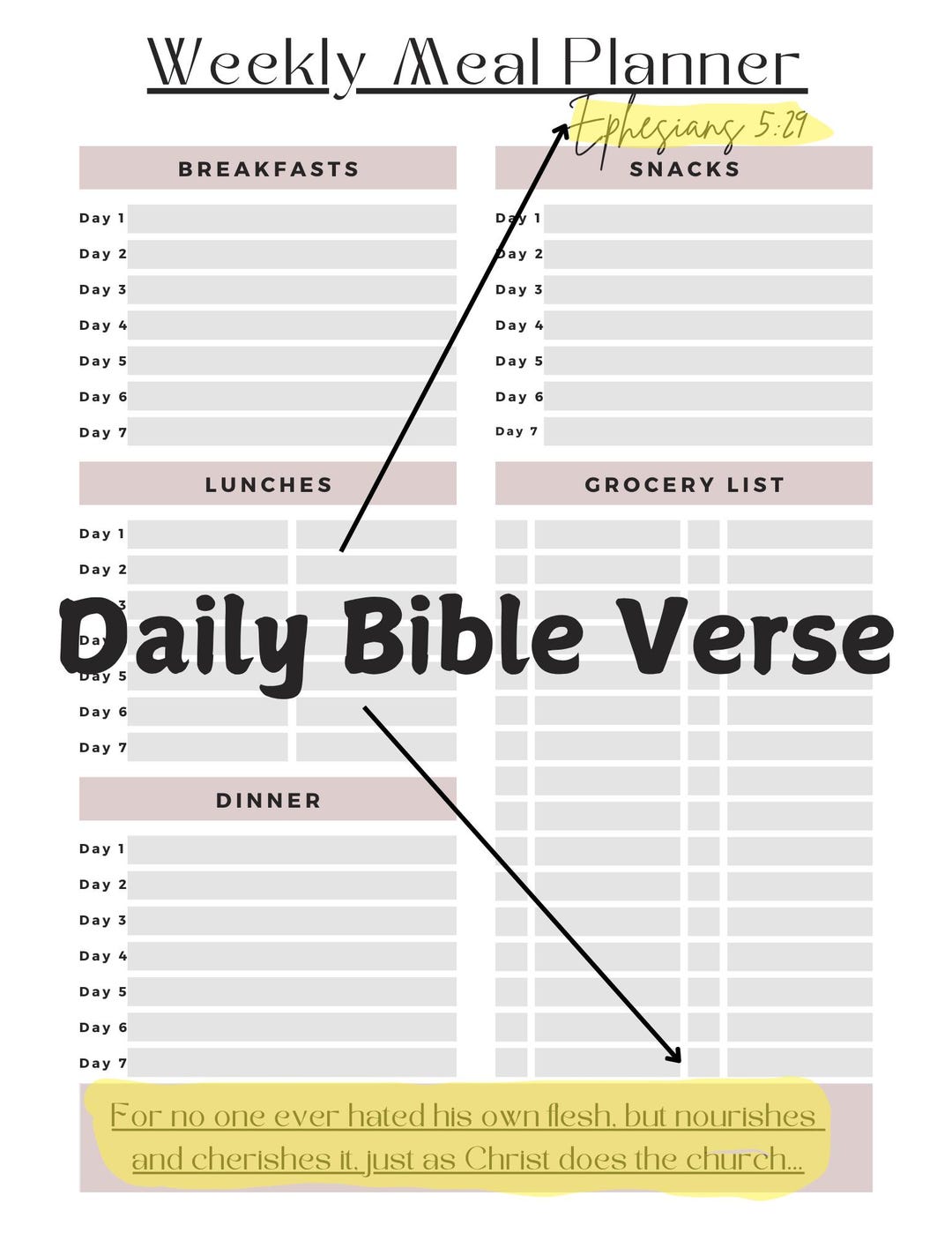 Weekly Meal Planner Printable | Digital Meal Planning Sheet | Grocery ...