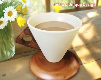 ceramic coffee cup set Ceramic Tea Mug with Lid, Infuser, and Wooden Handle main image 1
