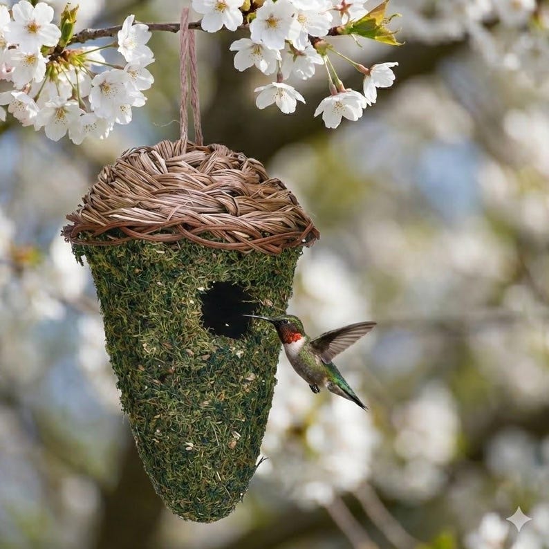 手作りの吊り下げ式鳥の巣 – 天然の日本の杉と編み草で作られた鳥の巣箱 | 素朴なガーデンギフト、シジュウカラの家、母の日のアイデア 画像 12