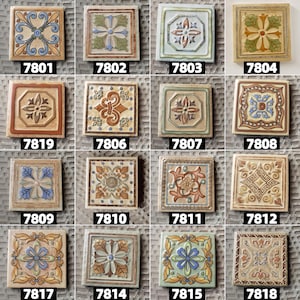 Set of 10, Talavera Mediterranean Mini Mosaic Tile, William Morris Floral Accent,  Sage/Beige/Terracotta