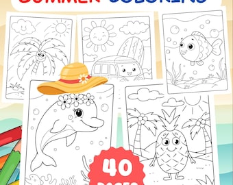 Summer Coloring Pages, Easy Summer Coloring Pages for Kids, Summer Coloring Sheets, Beach Coloring Pages, Summer Coloring Page for Kids, PDF
