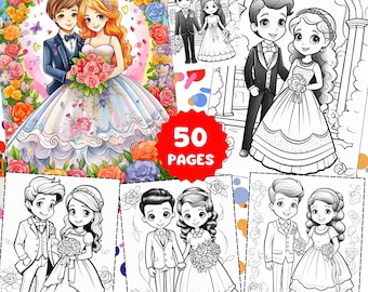 Méga lot de pages à colorier de mariage, livre d'activités pour enfants à imprimer, feuilles de coloriage amusantes pour le jour du mariage pour enfants, téléchargement immédiat