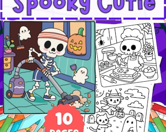 Spooky Cutie Halloween Coloring Book: Ghosts, Pumpkins (Digital Download)