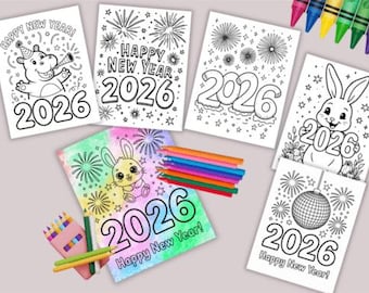 30 New Year 2026 Coloring Pages Bundle | New Year’s Eve Coloring Sheets for Kids | Printable Happy New Year Activities | Digital Download