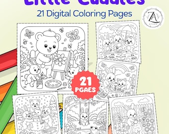 Little Cuddles |Super Cute Animal Characters Coloring Pages, Coloring Pages Cozy Scenes Digital Download, Little Cuddles, Relaxing Printable