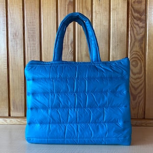 Blue Quilted Macbook Case, Laptop sleeve with Zipper& Handle, Padded ipad Cover, Puffy Waterproof Macbook Sleeve, Quilted Laptop Bag