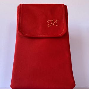 Embroidered Initial iPad Sleeve: Red Cotton Fabric Case