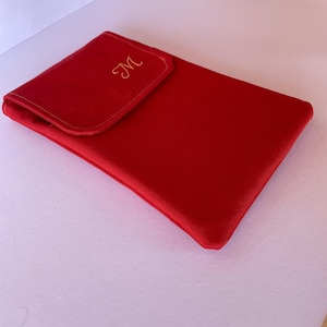 Embroidered Red iPad Case: Personalized Initial Sleeve, Cotton Duck Fabric