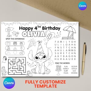 activity placemat
coloring placemat
stitch birthday
party activity sheet
stitch coloring page
birthday activity
custom party favor
kids activity mat
editable template
goody bag printable
birthday party game
kids party games
table mat