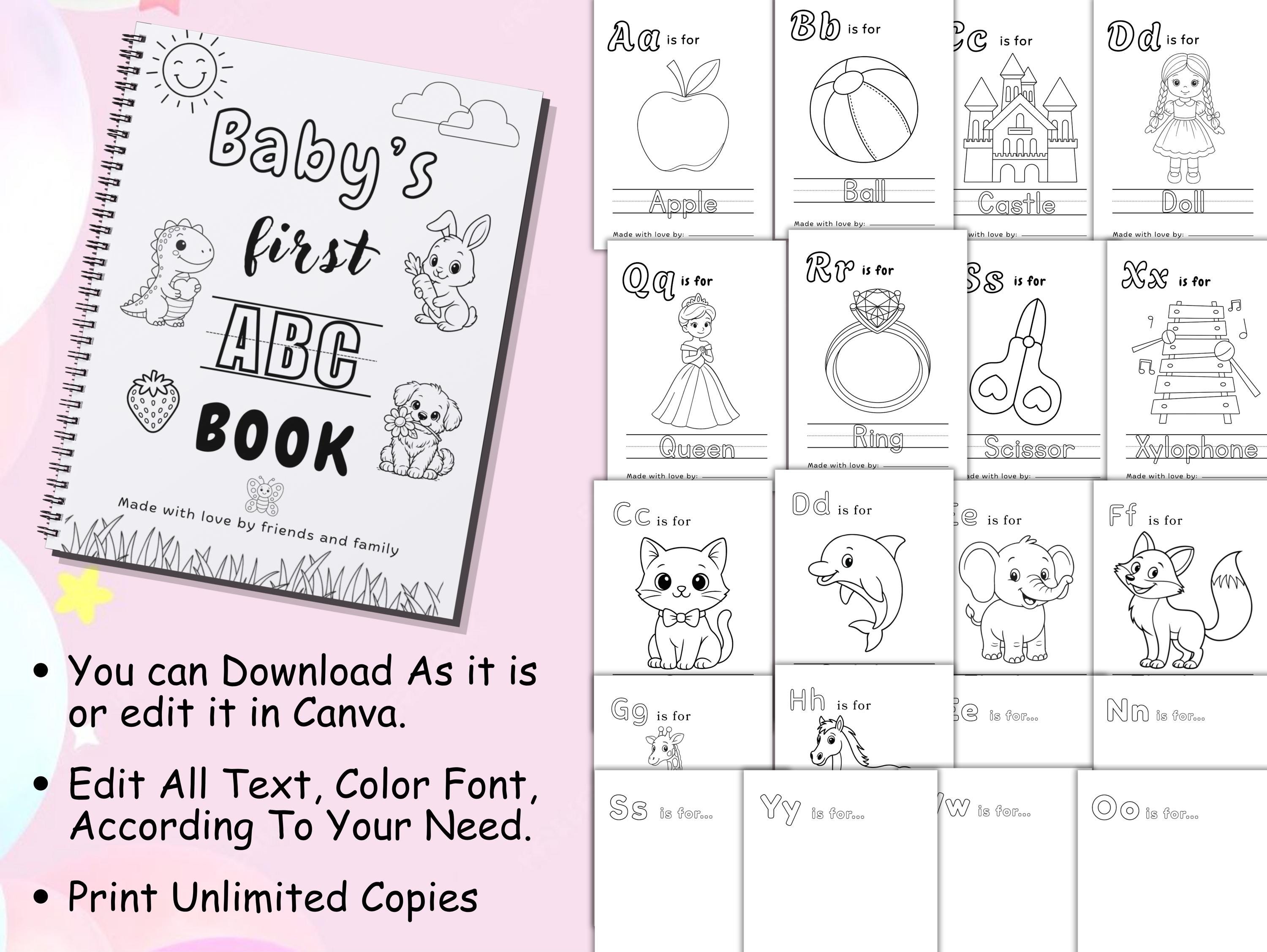 Baby First ABC Book Printable, Alphabet Coloring & Memory Pages, Baby ...