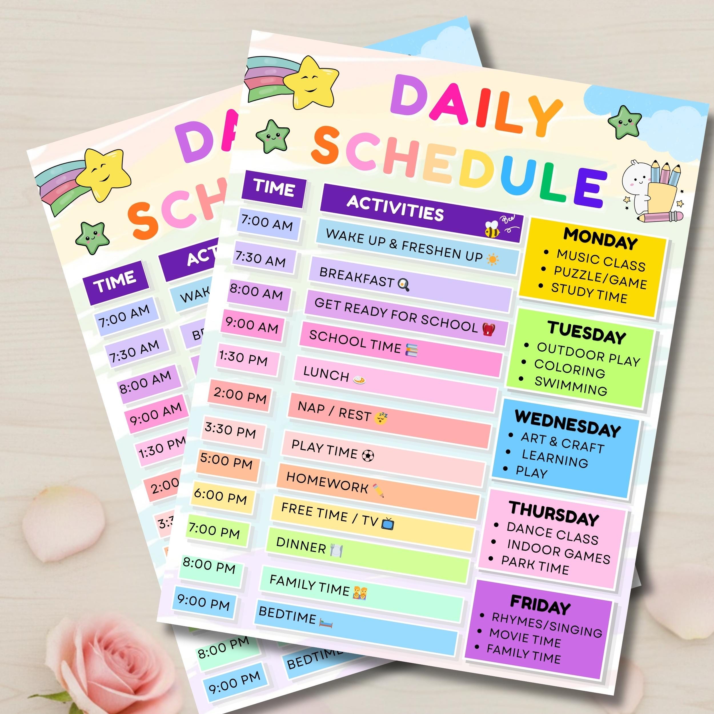 Printable Daily Schedule for Kids Editable Canva, Kids Routine Chart ...