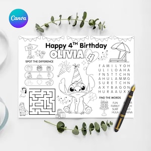 activity placemat
coloring placemat
stitch birthday
party activity sheet
stitch coloring page
birthday activity
custom party favor
kids activity mat
editable template
goody bag printable
birthday party game
kids party games
table mat