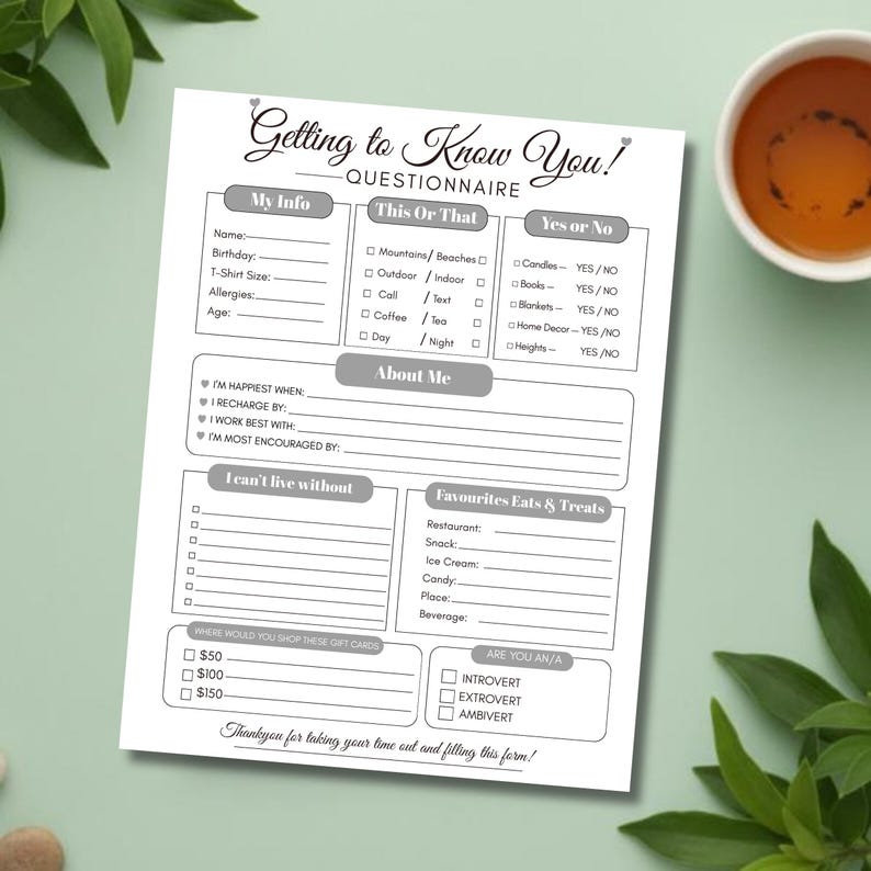 Getting to Know You Printable Coworker Questionnaire Employee Favorite ...