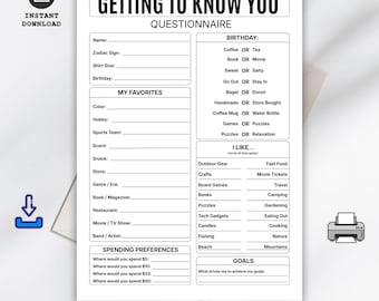 Getting to Know You Questionnaire Printable, Employee Favorite Things Survey, Coworker Favorites, All About Me Activity, Digital Download