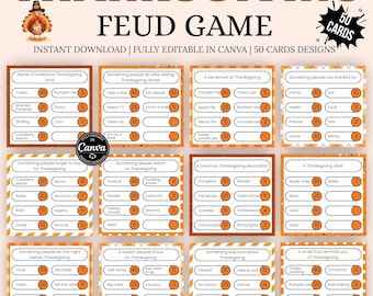 Thanksgiving Friendly Feud Game, Family Trivia (Digital Download)