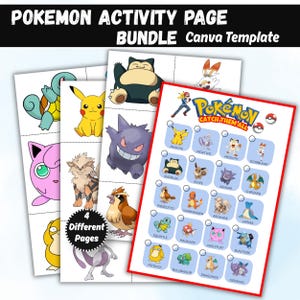 Pokemon Activity Bundle Printable for Kids, Canva Editable, Matching Game, Busy Book, Homeschool Worksheet, Birthday Party, Digital Download