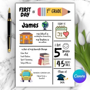 Editable First Day of School Sign: Printable Personalized Template (Digital Download)