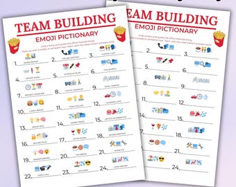 Teambuilding-emoji-piktionarspel, isbrytare för kontorsfest, aktivitet för företagsevenemang, arbetslagsspel Canva