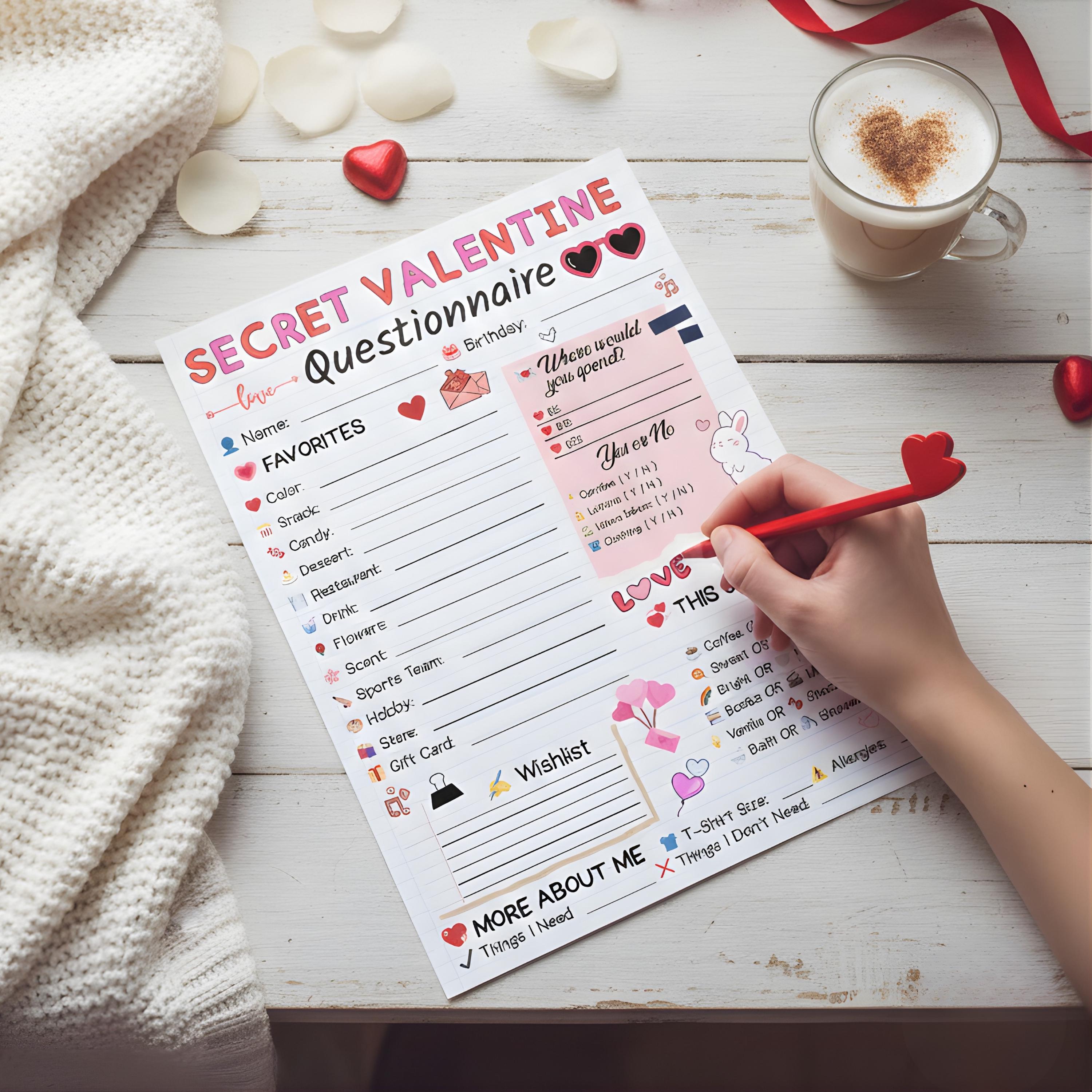 Questionnaire Example Cute Secret Valentine Questionnaire Printable, Favorites & Wishlist Form ...