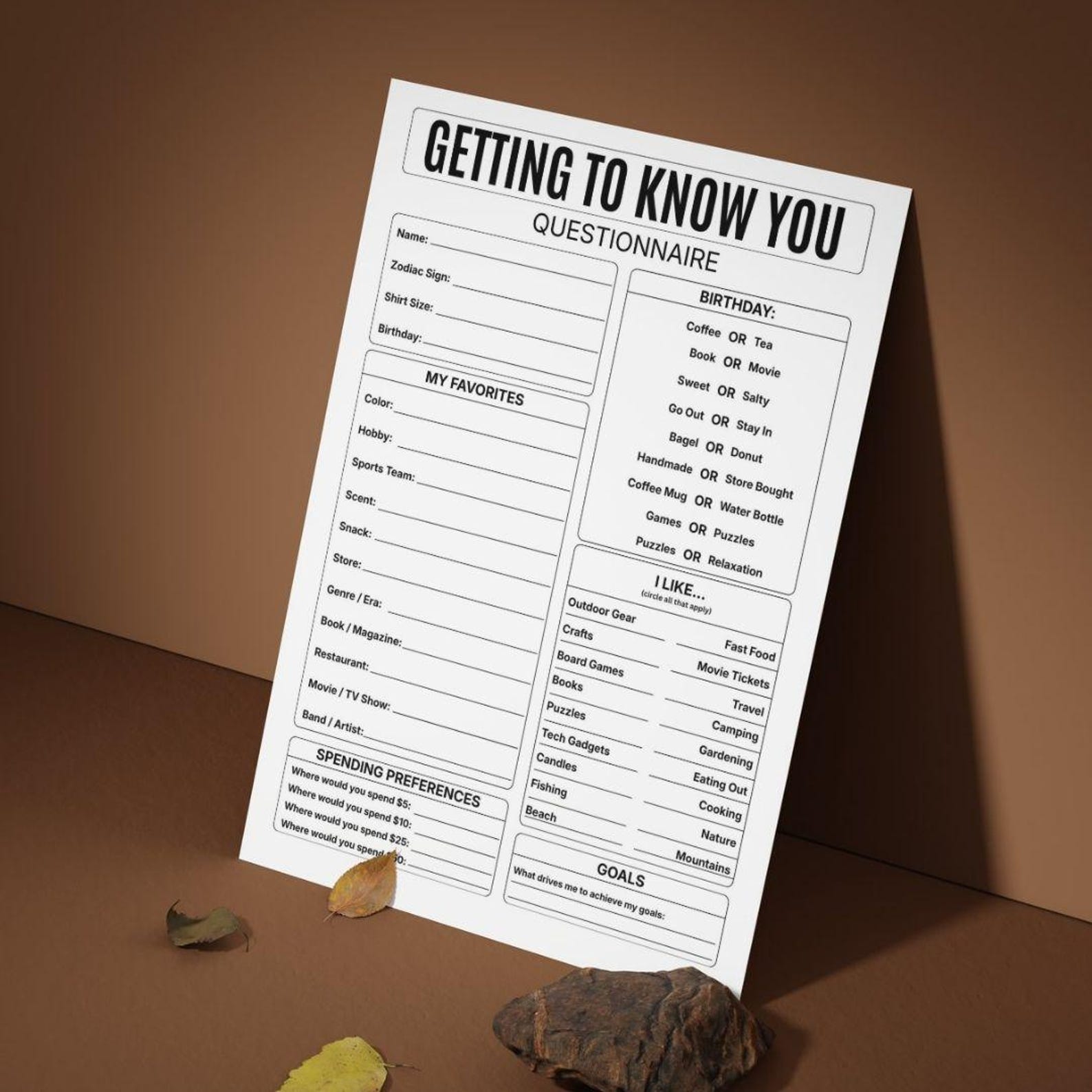 Editable Getting to Know You Worksheet, Favorite Things Questionnaire ...