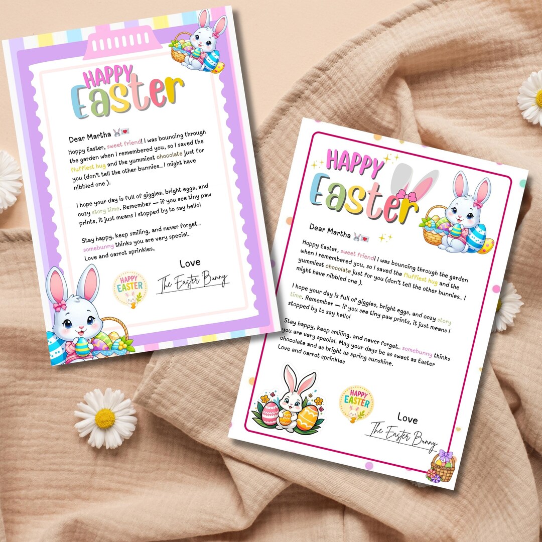 Editable Easter Bunny Letter, Personalized Printable Template for Kids ...