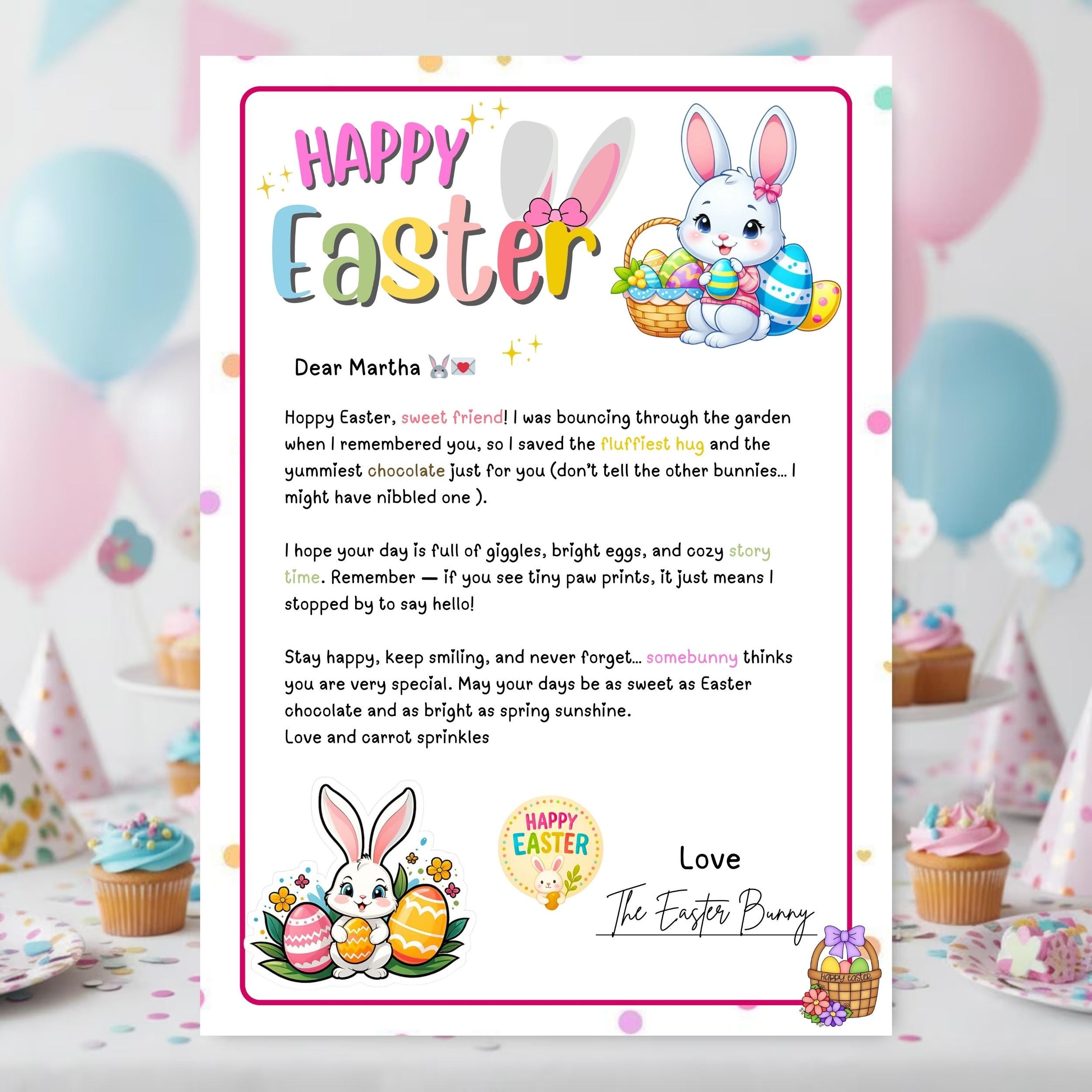 Editable Easter Bunny Letter, Personalized Printable Template for Kids ...