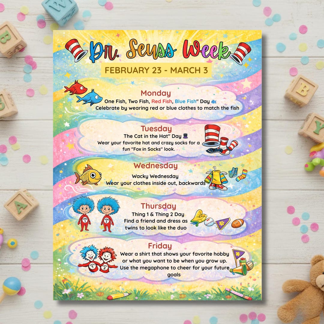 Reading Program Event Flyer Example Reading Week Flyer Template, Editable School Spirit Week Poster ...