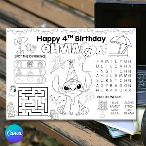 activity placemat
coloring placemat
stitch birthday
party activity sheet
stitch coloring page
birthday activity
custom party favor
kids activity mat
editable template
goody bag printable
birthday party game
kids party games
table mat