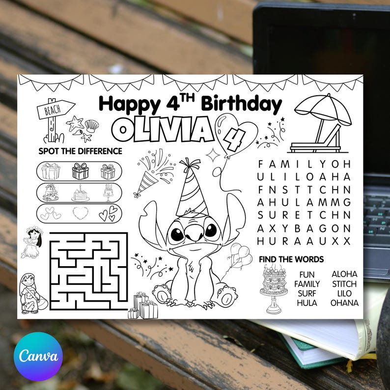 activity placemat
coloring placemat
stitch birthday
party activity sheet
stitch coloring page
birthday activity
custom party favor
kids activity mat
editable template
goody bag printable
birthday party game
kids party games
table mat