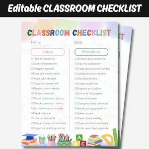 Classroom Checklist Printable, Teacher Daily Setup Procedure, Classroom Organization Template PDF