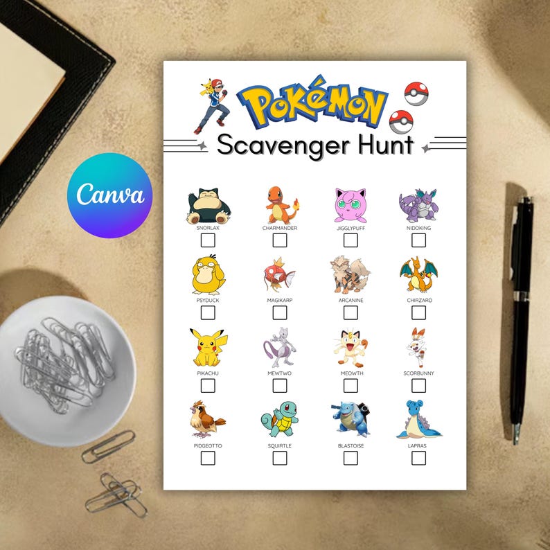 Pokemon Scavenger Hunt Printable Game Birthday Treasure Hunt Activity